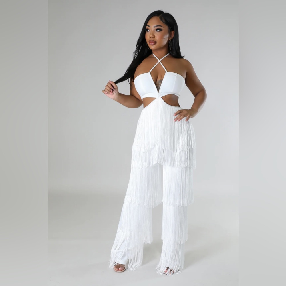 *NWT* Tassel Fringe Jumpsuit - White
